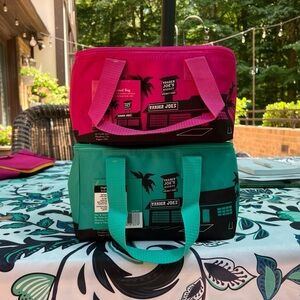 trader joe’s mini insulated tote bags TWO PACK pink/orange and blue/light blue